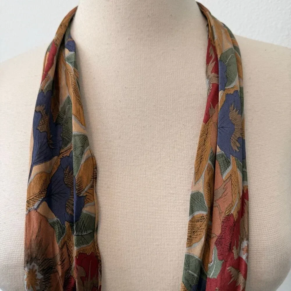 Liz Claiborne Silk Lightweight Multicolor Floral Flower-Print Scarf for Women